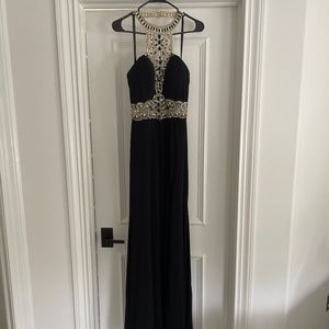 Black & Gold Embroidered Jovani Prom Dress